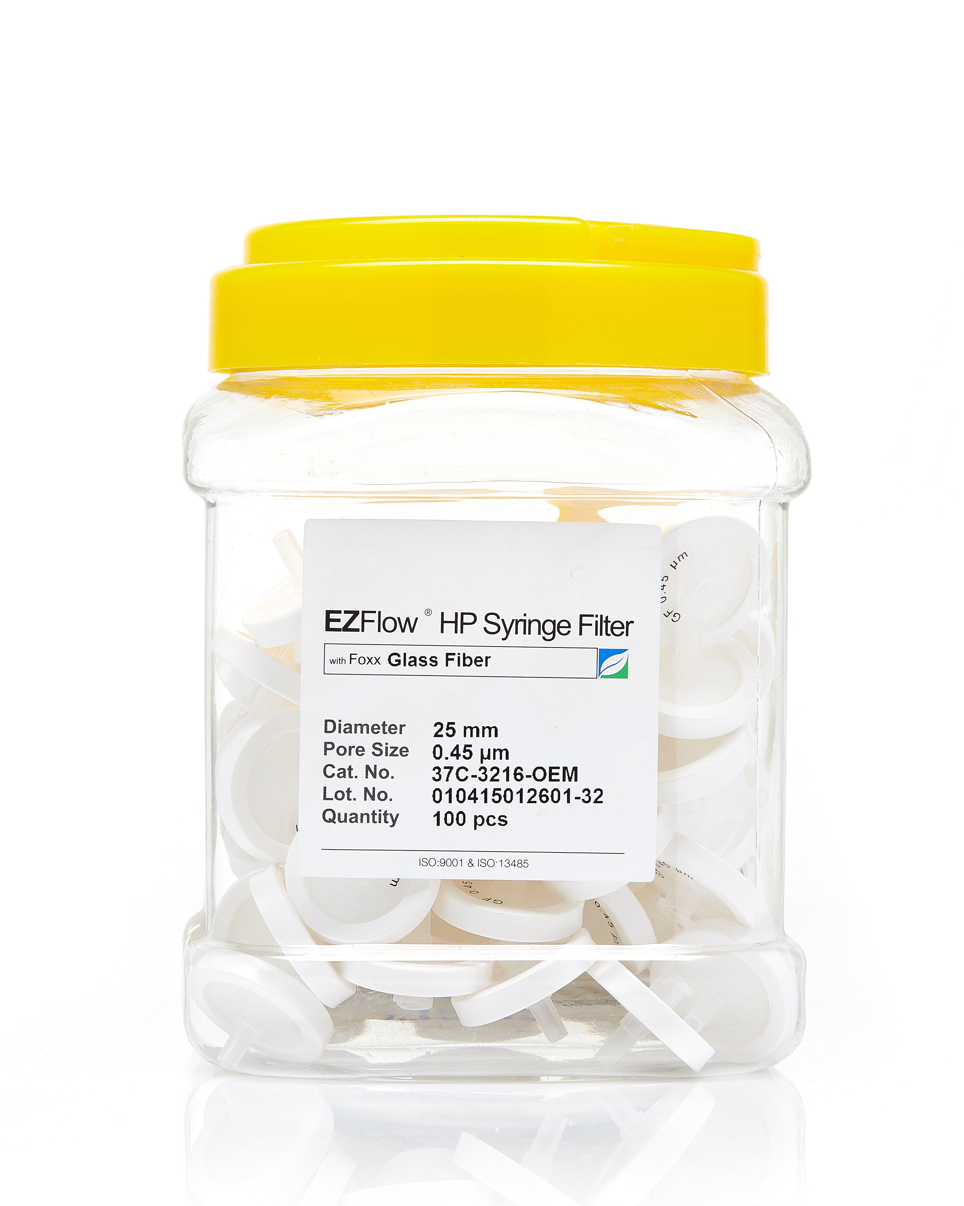 EZFlow® 25mm Syringe Filter, .45μm Glass Fiber, 100/pack | Foxx
