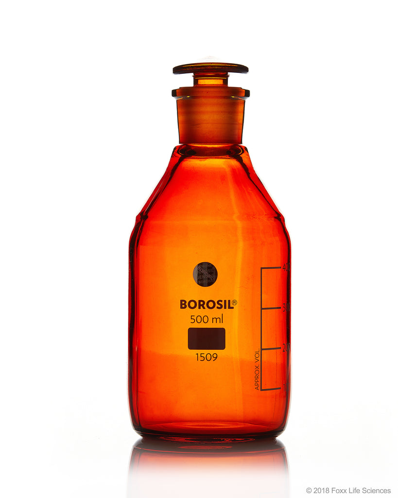 Borosil® Amber Reagent Bottles, Plain, Narrow Mouth, Graduated 500 mL ...