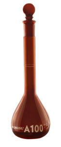 Borosil® Flasks, Volumetric, Class A, WM, Amber, Glass Stopper, 1L, Batch Cert, CS/10