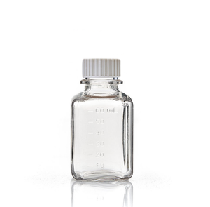 EZBio® 60 mL PETG Media Bottles, Sterile, Square Storage Bottles with 24-415 mm White Closed Cap Closures, 40/PK