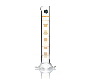 Borosil® Class A TC Graduated Measuring Cylinder with Pour Spout, Hexagonal Base, and Permanent Amber Graduations, Individual Certificate, 1L, 4/CS