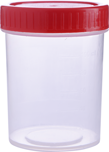 Abdos Sample Container, Polypropylene (PP)/PE, 60ml, Red Cap, Gamma Sterilized, Individually Wrapped, 350/CS